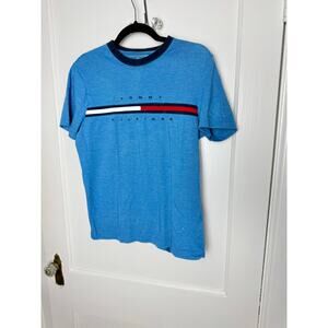 Vintage Y2K Tommy Hilfiger Blue Logo Ringer Short Sleeve T-shirt Small 00s